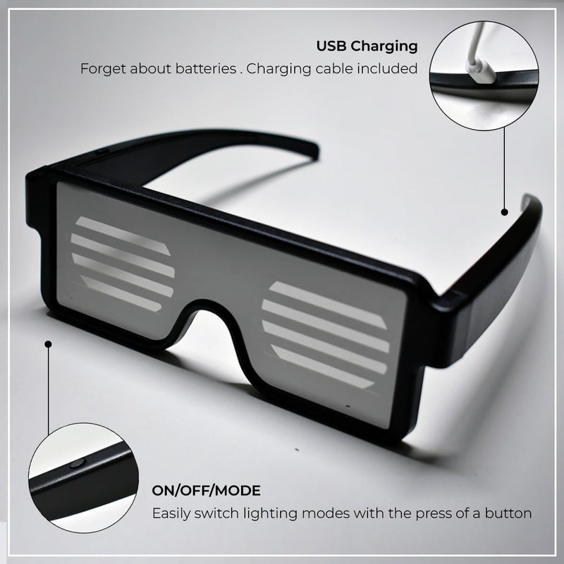 RIO LED Glasses: Light Up Sunglasses with Long-Life Battery, Neon, 11 Patterns - Image 3